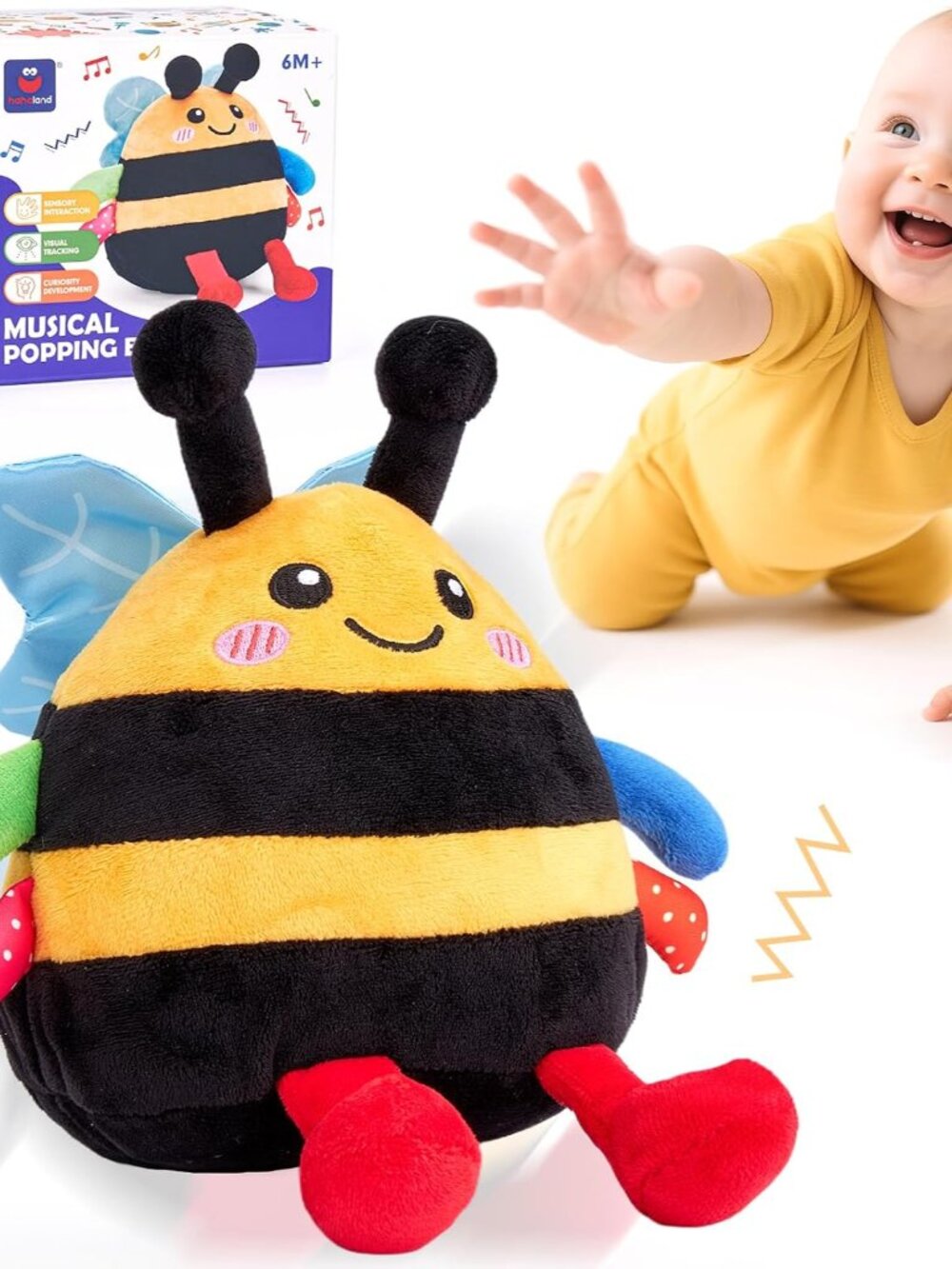 Musical Tummy Time Bouncing Plush Bee Crawling Toy for 6 Month